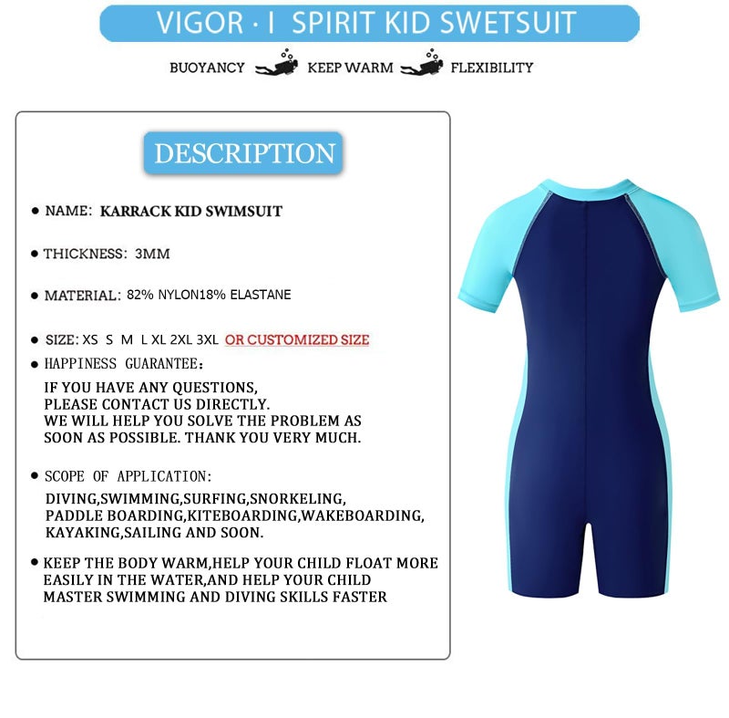 karrack Girls and Boys One Piece Rash Guard Swimsuit Kid Water Sport Short Swimsuit UPF 50+ Sun Protection Bathing Suits (Size 3-5Years) Blue - Image 2